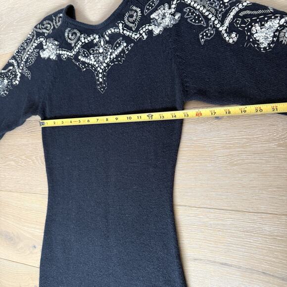 Vintage Sarah Taylor Black Knit Sequin Beaded Sweater Dress Silk Angora S - Picture 4 of 9